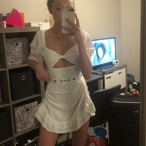 Maniere De Voir white puff mini dress